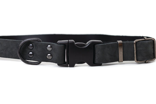Sporty Midnight Black Leather Collar