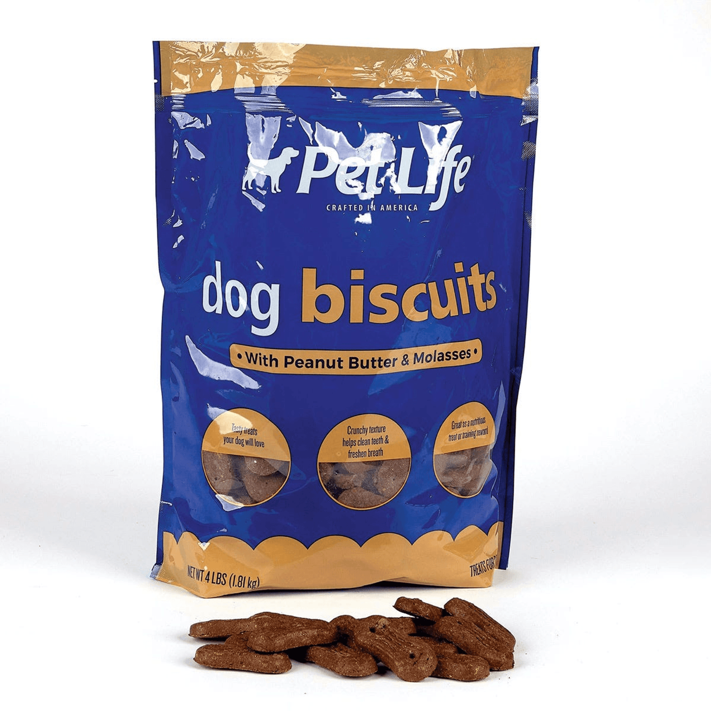 Pet Life Peanut Molasses Dog Biscuits - 4Lb Resealable Bag for Freshness