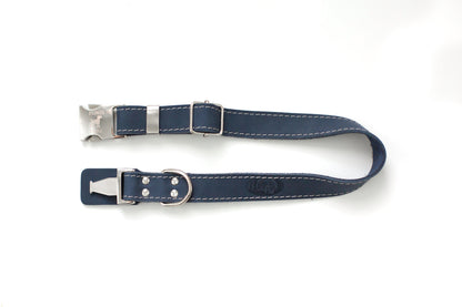 Blue Leather Dog Collar with Metal Buckle