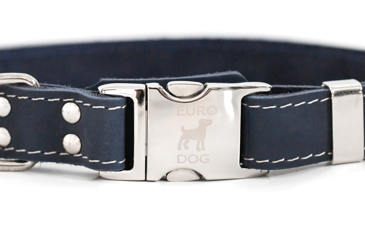 Blue Leather Dog Collar with Metal Buckle