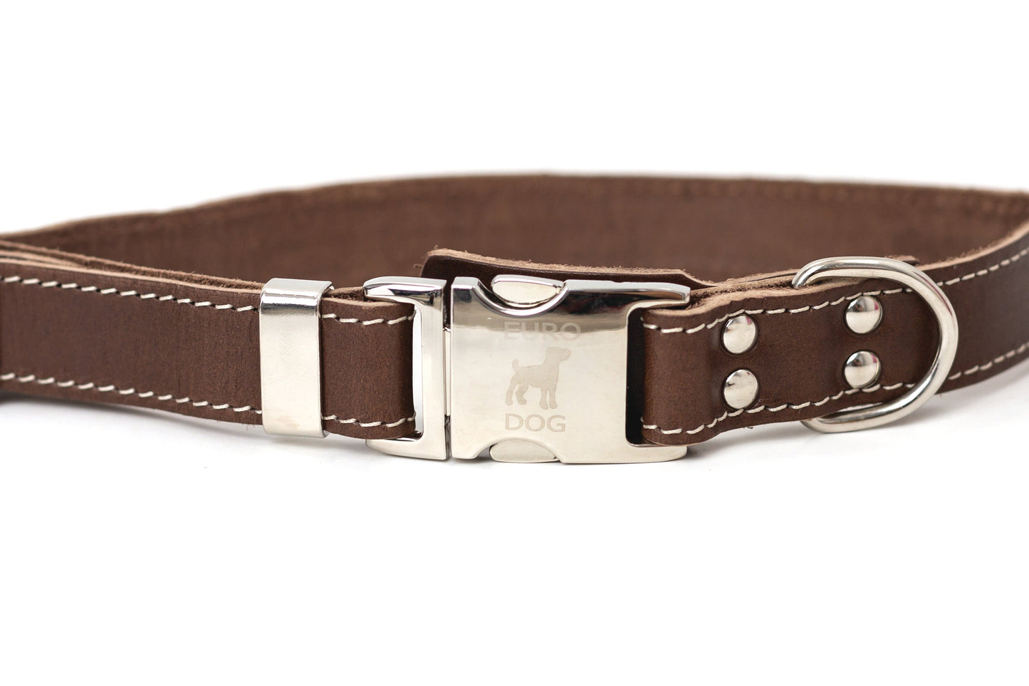 Chocolate Leather Dog Collar with Metal Buckle