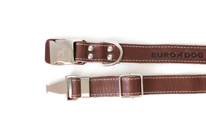 Chocolate Leather Dog Collar with Metal Buckle