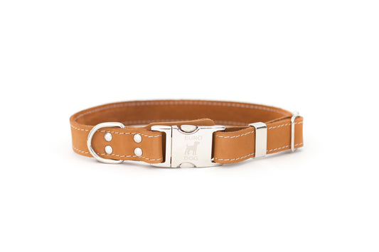 Khaki Leather Collar with Metal Buckle