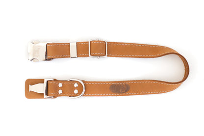 Khaki Leather Collar with Metal Buckle