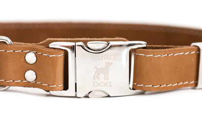 Khaki Leather Collar with Metal Buckle