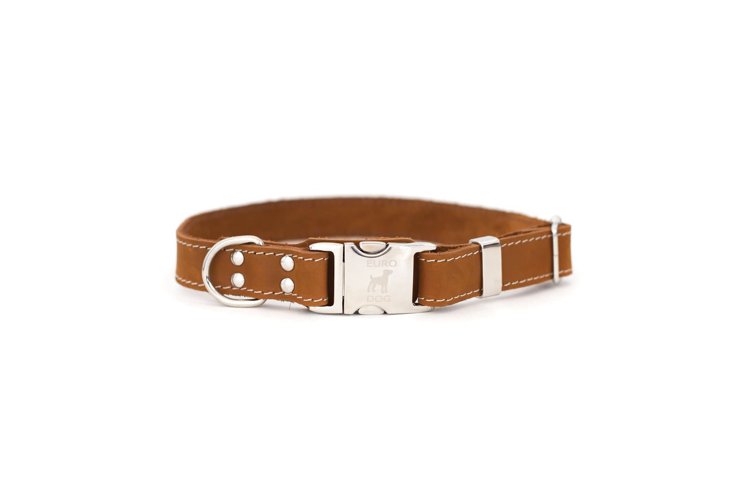 Brown Leather Dog Collar with Metal Buckle