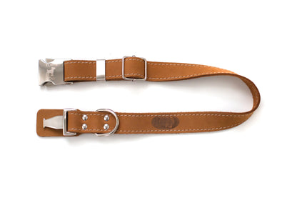 Brown Leather Dog Collar with Metal Buckle