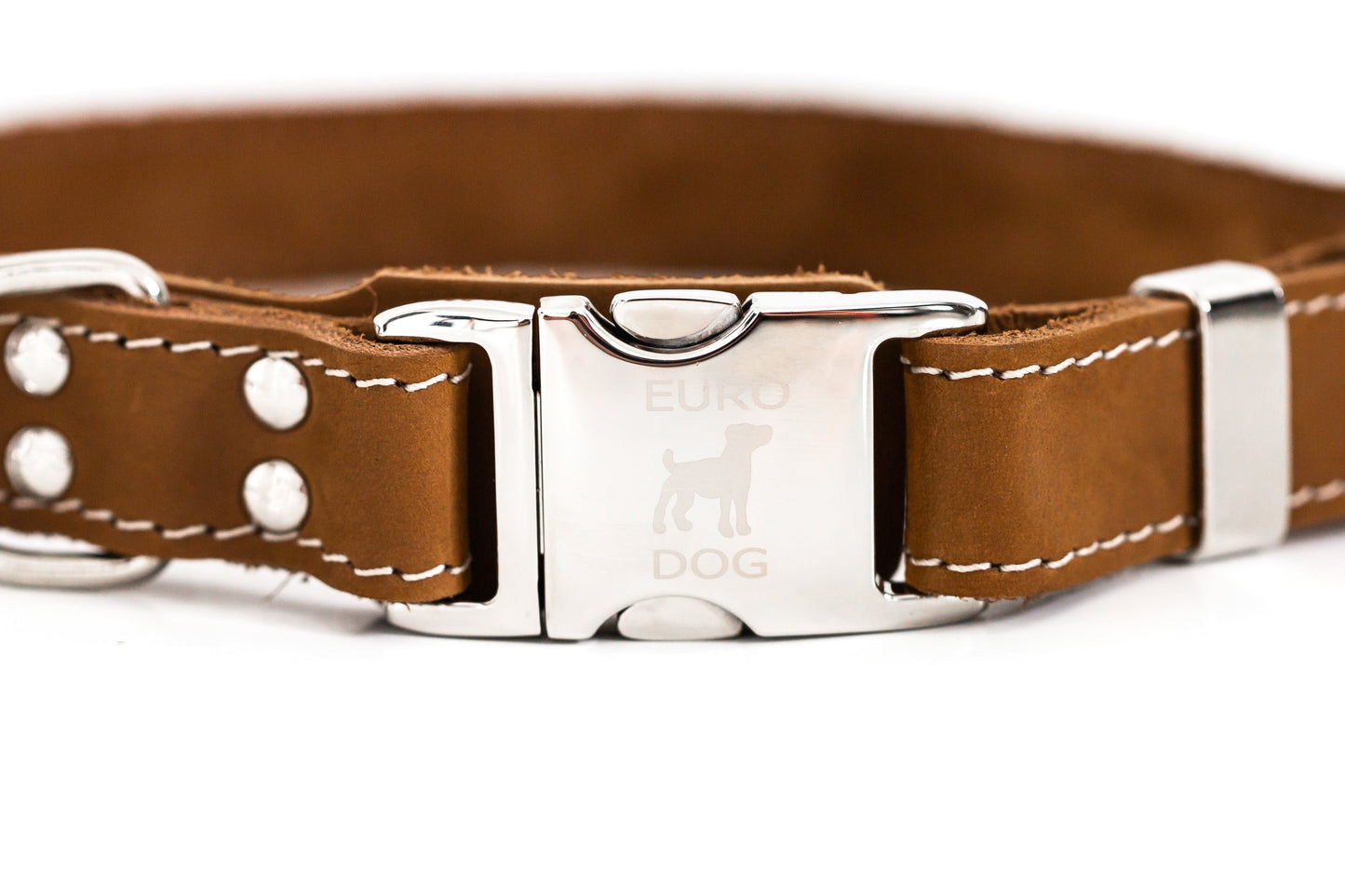 Brown Leather Dog Collar with Metal Buckle