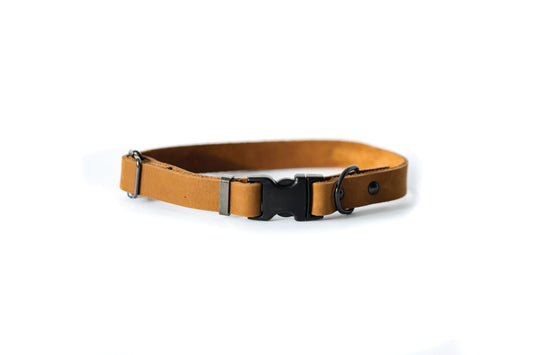 Sporty Earth-Brown Leather Dog Collar