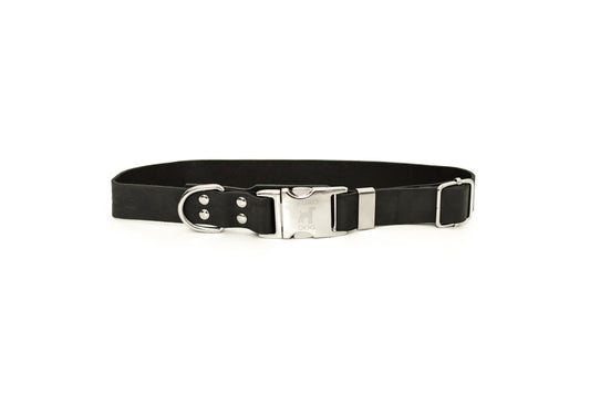 Modern Quick-Release Midnight Black Leather Collar
