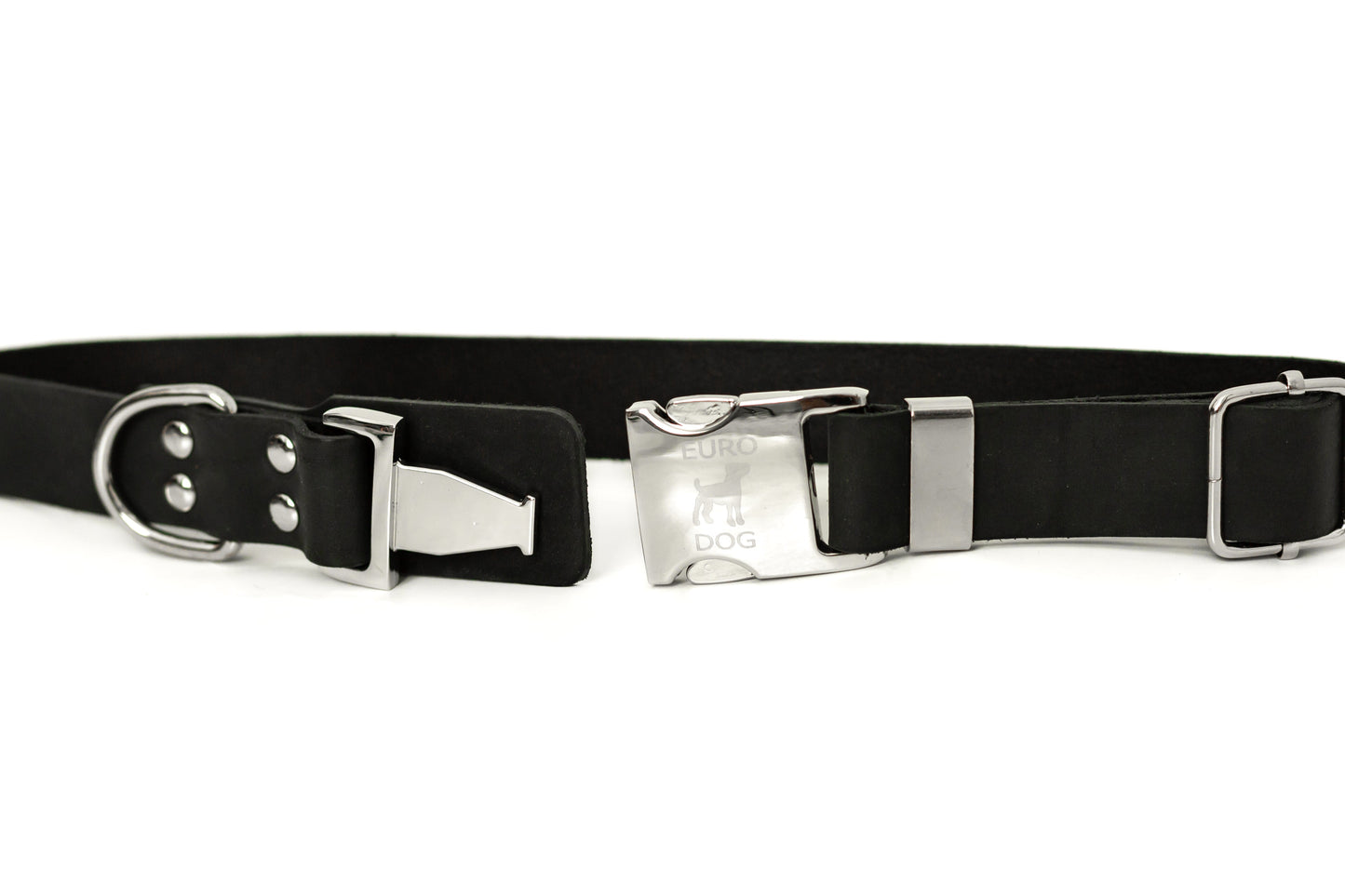 Modern Quick-Release Midnight Black Leather Collar