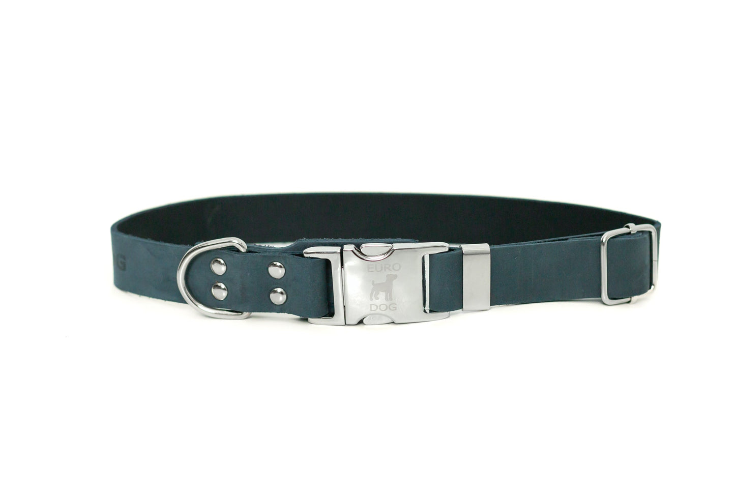 Modern Quick-Release Blue Leather Dog Collar