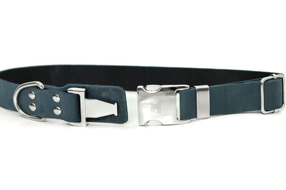 Modern Quick-Release Blue Leather Dog Collar