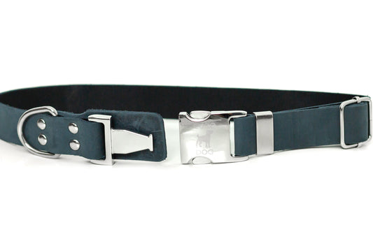 Modern Quick-Release Blue Leather Dog Collar